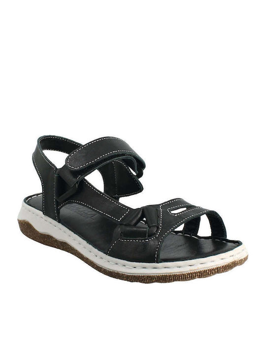 Leather Women's Flat Sandals Anatomic in Black Color