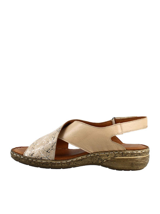 Leather Women's Flat Sandals Anatomic in Beige Color