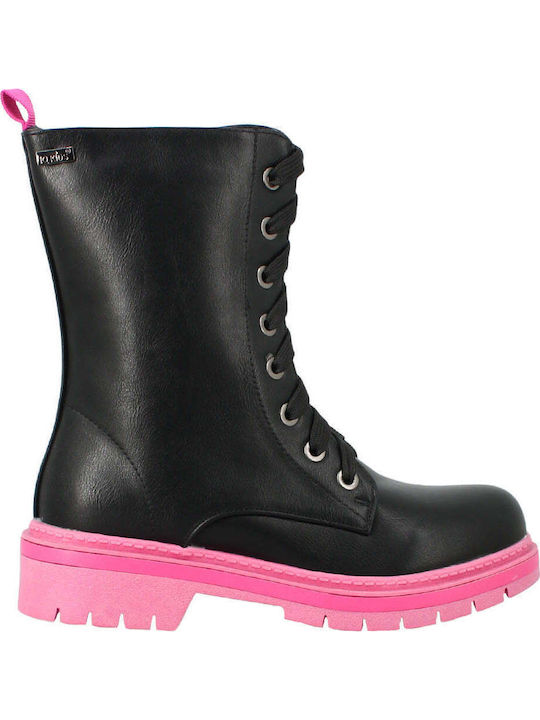 Iva Anatomical Leather Kids Boots with Laces Black