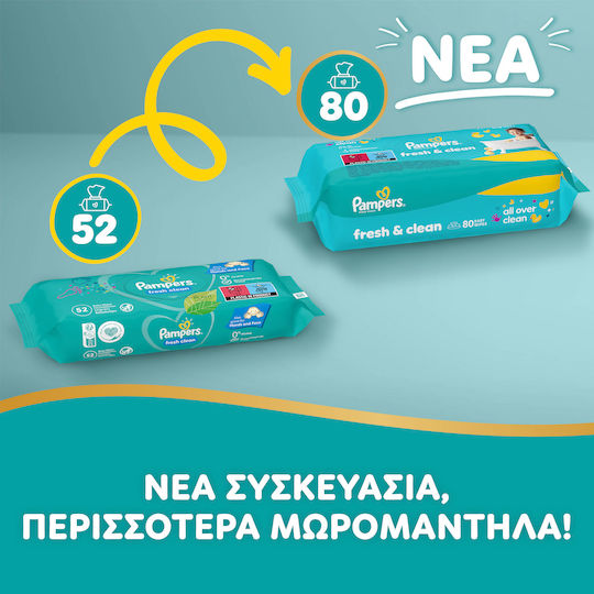 Pampers Fresh Clean Бебешки Кърпички Без Алкохол и Парабени 160 Бр