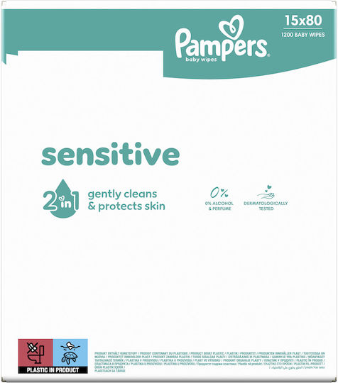 Pampers Sensitive Υποαλλεργικά Μωρομάντηλα χωρίς Άρωμα, Οινόπνευμα & Parabens 15x80τμχ