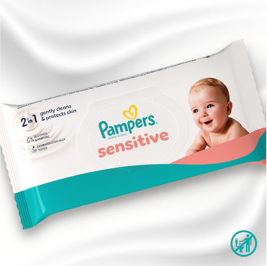 Pampers Sensitive Υποαλλεργικά Μωρομάντηλα χωρίς Άρωμα, Οινόπνευμα & Parabens 15x80τμχ