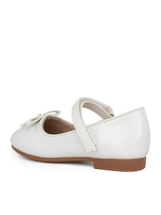 Kids Ballerinas With Hoop & Loop Closure Leather White Athina