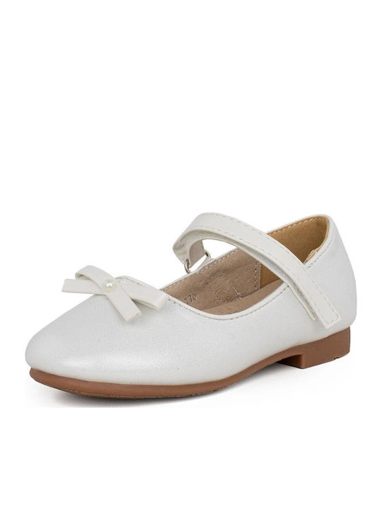 Kids Ballerinas With Hoop & Loop Closure Leather White Athina