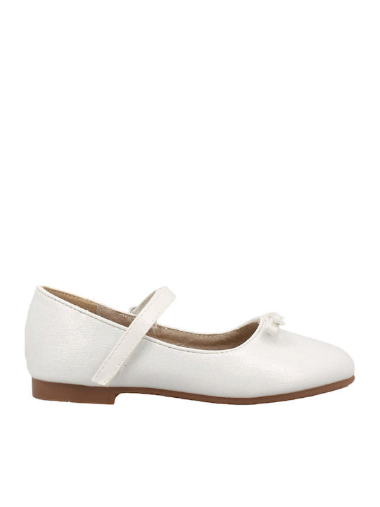 Kids Ballerinas With Hoop & Loop Closure Leather White Athina