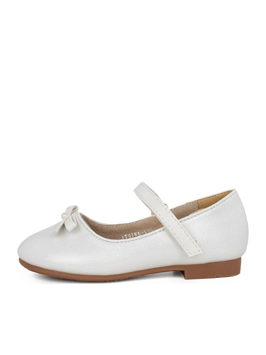 Kids Ballerinas With Hoop & Loop Closure Leather White Athina