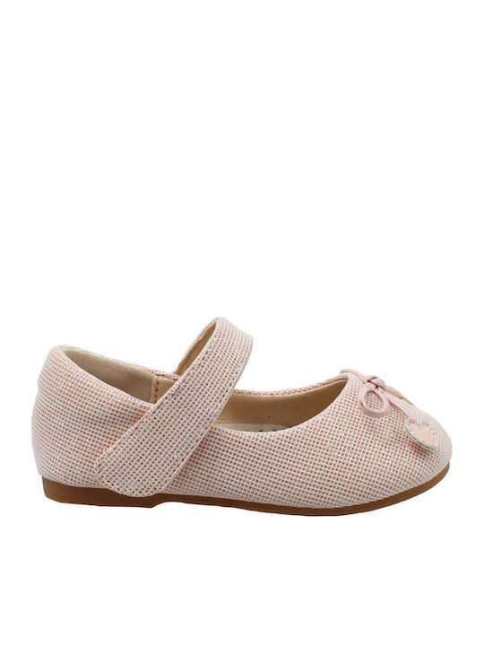 Kids Leather Ballerinas with Hoop & Loop Closure Pink