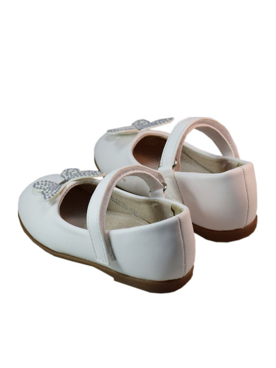 Balerini copii Anatomic cu închidere Hoop & Loop de Piele Albe
