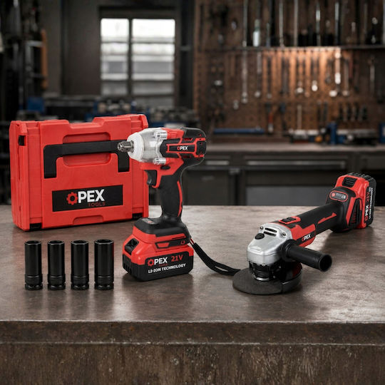 Verk Group Battery Powered Tool Set Angle Grinder & Impact Driver Brushless 21V with 2 Batteries 3Ah and Case