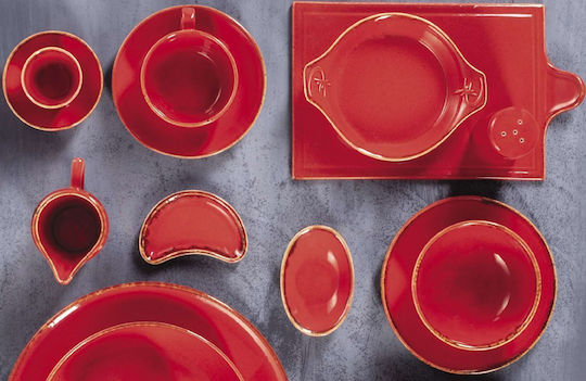 Porland Shallow Rectangular Serving Plate from Porcelain Red 32x26cm