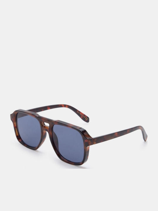 Luigi Unisex Sunglasses with Brown Frame and Blue Lens