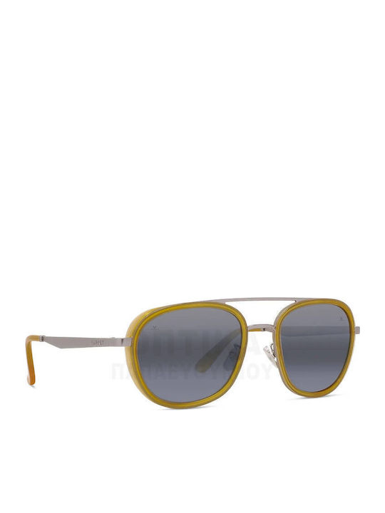 Men's Sunglasses with Transparent Horn-Rimmed Frame and Blue Polarized Mirror Lenses