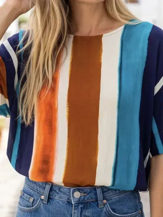 Damen Bluse Kurzärmelig Mehrfarbig