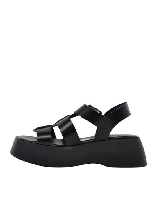 Leather Women's Flat Sandals Black 1610+Black Leather