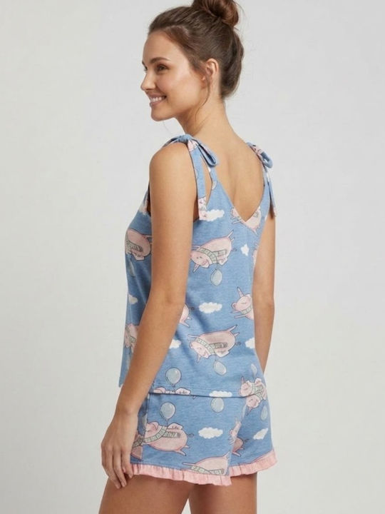 Set De Pijamale Dama De Vară Albastru Deschis Ip9123