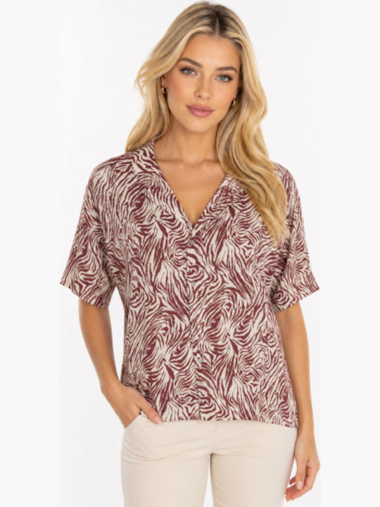 Short Sleeve Women's Shirt Dark Pink SC-ST23-3001-26SH-PINK