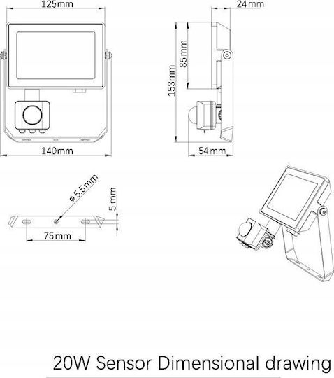 Philips Projectline Waterproof LED Floodlight 20W Natural White 4000K with Motion Sensor IP65