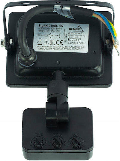 Bemko Waterproof LED Flood Light 10W Natural White 4000K With Motion Sensor IP65