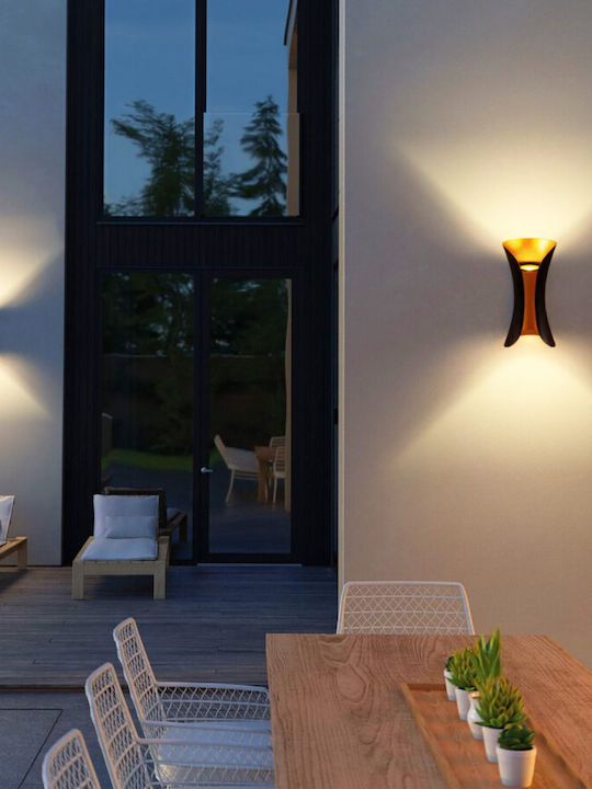 Horoz Electric Wandmontierte Außenbeleuchtung Punkt LED IP65 10W mit Natürliches Weiß Licht Doppelstrahl 20x10x9.3cm Schwarz/Gold