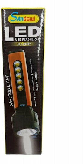 Andowl Rechargeable Flashlight LED Dual Function with Maximum Brightness 70lm Black