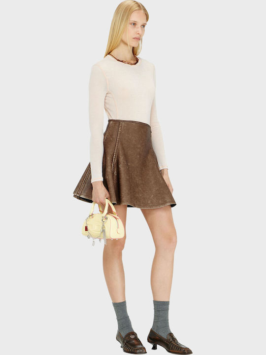 Leder Mini Damenrock Rust Braun