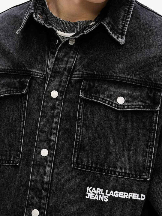Long Sleeve Denim Overshirt in Regular Fit Washed Black