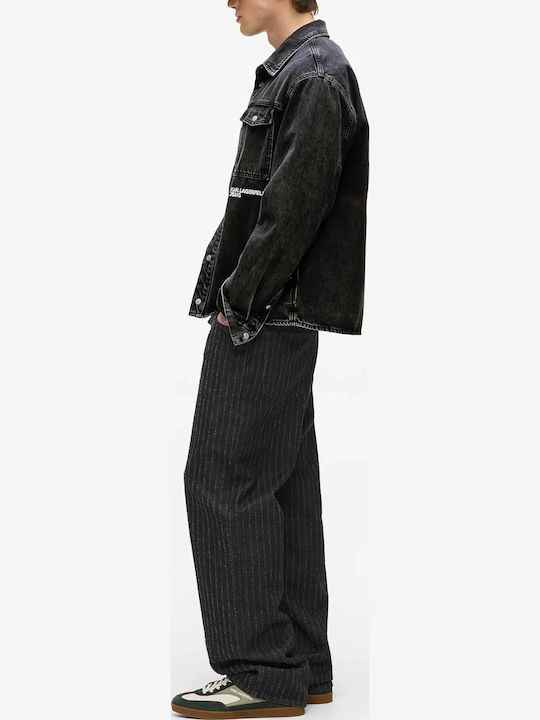 Long Sleeve Denim Overshirt in Regular Fit Washed Black
