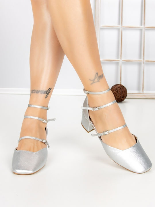 Heels with Chunky Low Heel Silver
