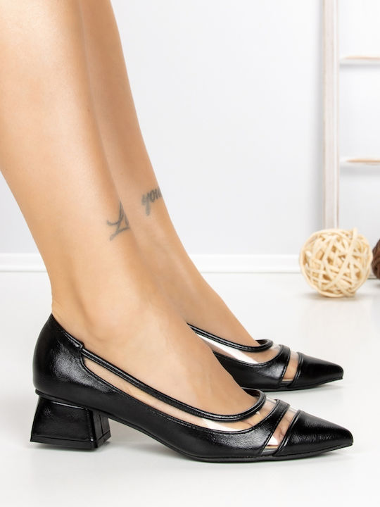Leder Pumps mit niedrigem Absatz Schwarz DB-3438