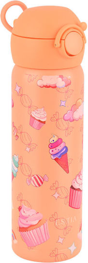 Estia Wonder Bottle Save the Aegean Stainless Steel Kids Thermos Water Bottle with Straw Non Spill Candy Sky 500ml