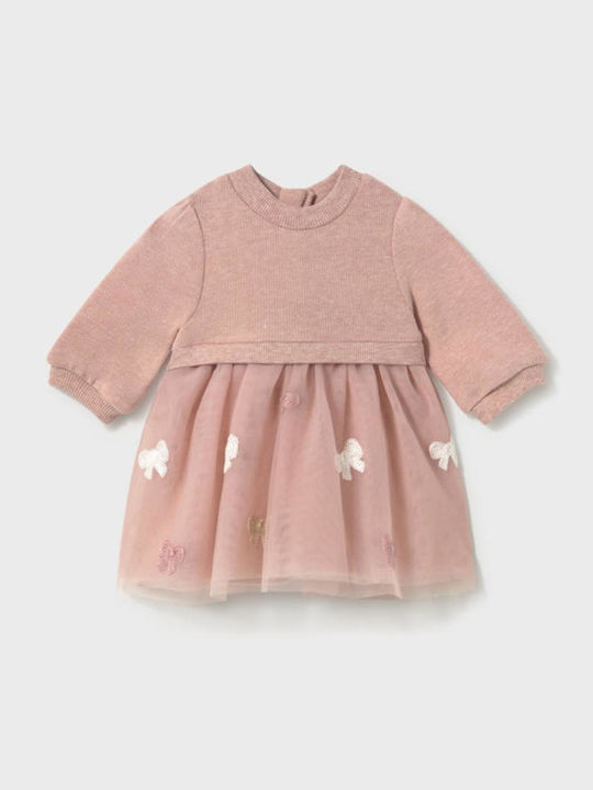 Mädchenkleid Langärmelig Gestrickt Rosa