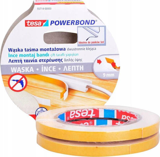 Tesa Powerbond Самозалепваща Самозалепваща Лента Прозрачна 9ммx2м 1бр