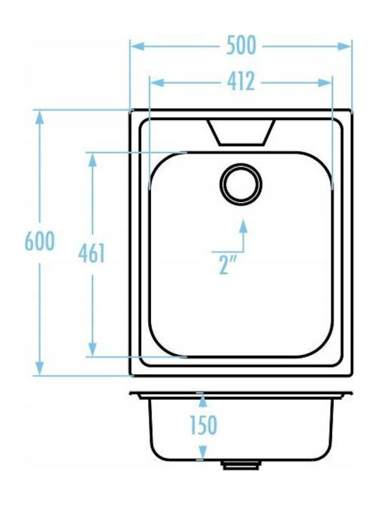 Kuchinox 60 Επικαθήμενος Νεροχύτης Inox Σατινέ Μ50xΠ60cm Ασημί