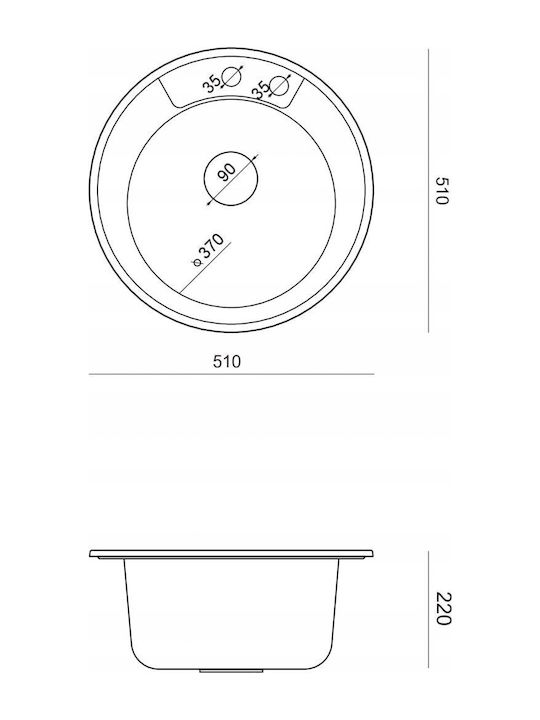 GraniteQ Morgan 210 Drop-In Sink Synthetic Granite W48.5xD48.5cm White