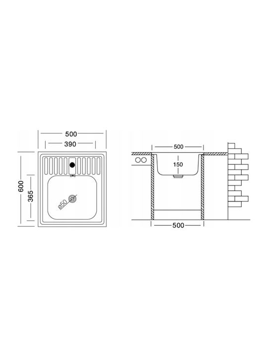 Kuchinox 60 Επικαθήμενος Νεροχύτης Inox Σατινέ Μ50xΠ60cm Ασημί