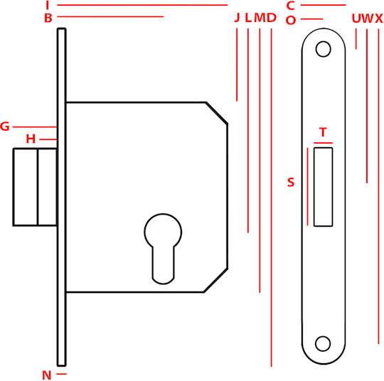Recessed Lock with Cylinder Left