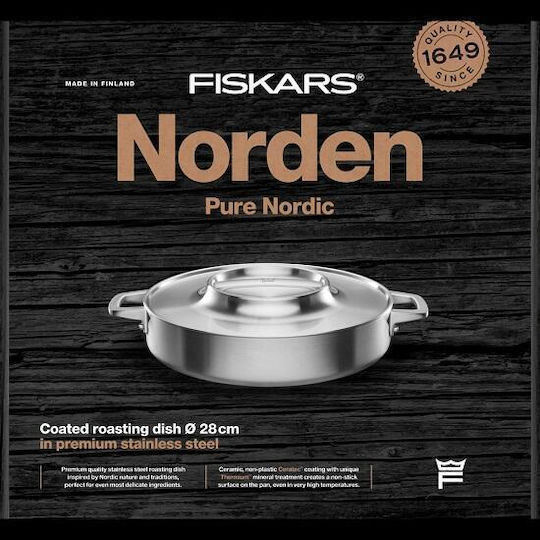 Fiskars Norden Pan from Stainless Steel with Lid with Non-Stick Interior Coating 28cm