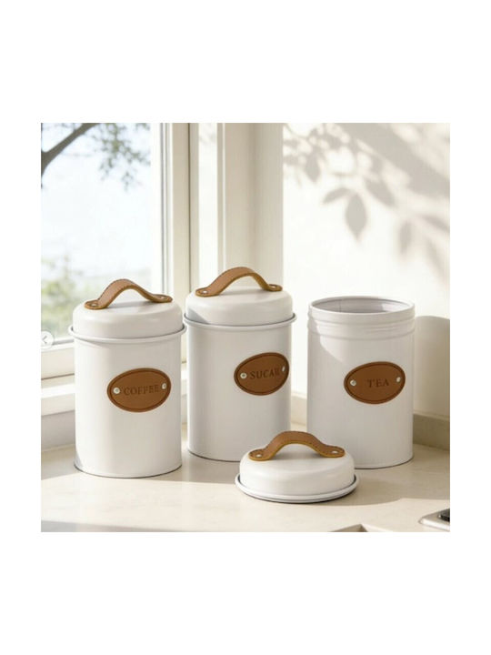 Set of 3 Pieces Coffee / Tea Jars with Brown Lid 10x10x22cm 3 Pieces
