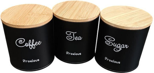 Set of 3 General Use Food Jars with Metal Black Lid 36.5x25x13.3cm 3 Pieces