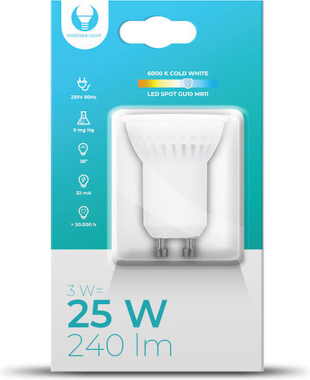 Forever Light Bec LED 3W pentru Soclu GU10 și Formă MR11 Alb rece 240lm