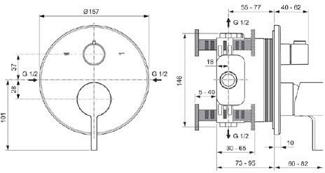 Ideal Standard Combiner Robinet Încorporat Pentru Duș 2 Ieșiri Argintiu
