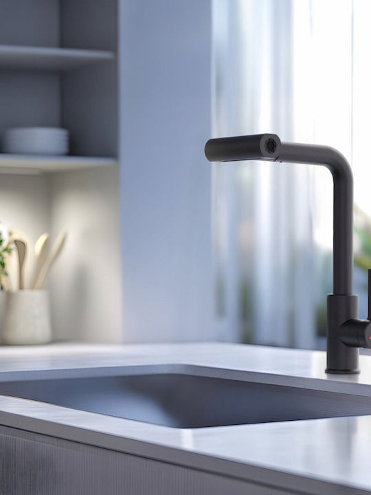 Ferro Kitchen Counter Faucet with Pull-Out Spray Black