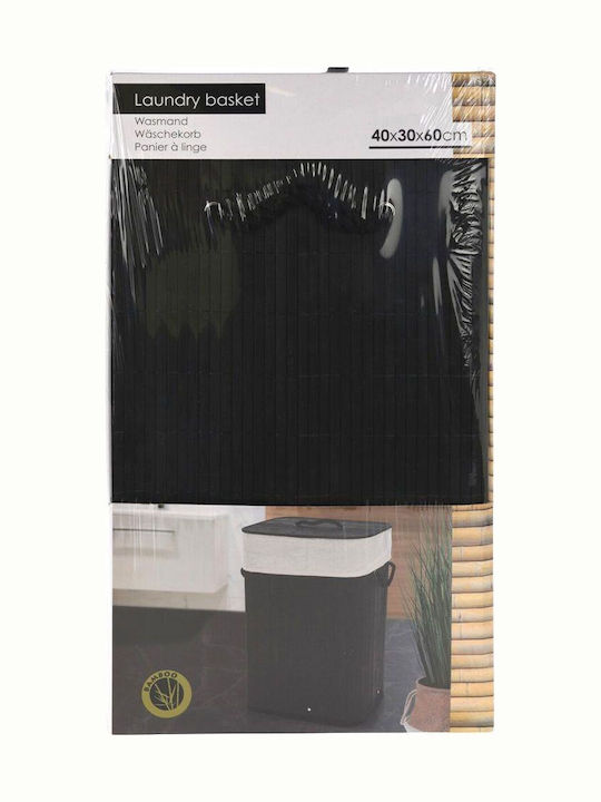 JK Home Decoration Wäschekorb Bamboo Klappbar 60lt mit Deckel 40x30x60cm Schwarz
