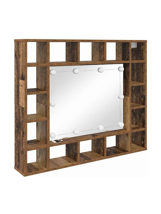 vidaXL Wall Mirror with Brown Wooden Frame & LED Lighting 91x76.5cm 1pcs