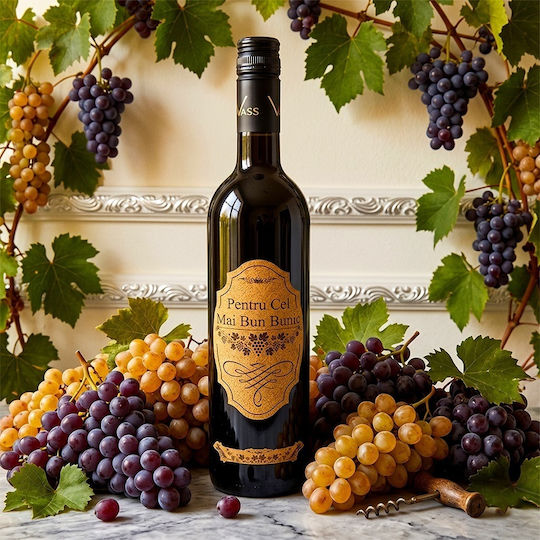 Premium Red Wine Package " Best Grandfather" In Engraved Wooden Box Manor Illustration