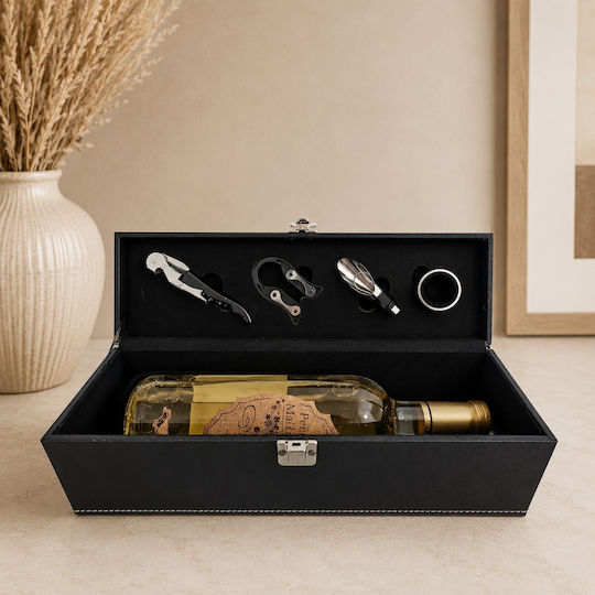Set Premium Vin "Best Dad" Casetă Din Piele Ecologică 4 Accesorii Somelier Vin Alb Personalizat