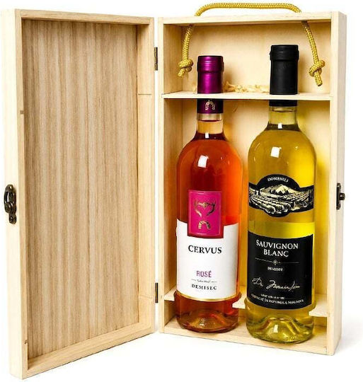 Premium Package 2 Wines In A Wooden Box Engraved Manor Illustration