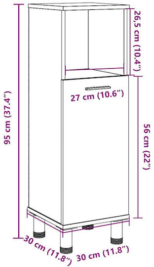 vidaXL Στήλη Μπάνιου Δαπέδου Μ30xΒ30xΥ95cm Καφέ