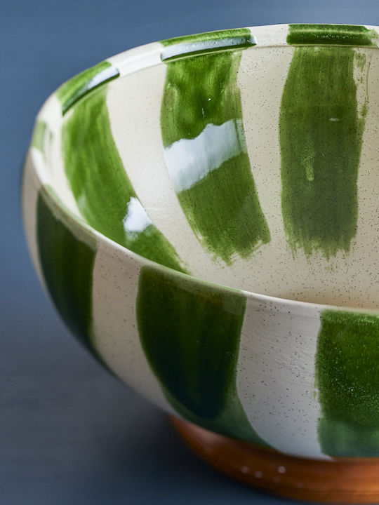 Bloomingville Round Ceramic Serving Bowl Green with Diameter 26cm