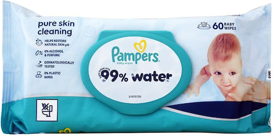 Pampers 99% Вода Бебешки Кърпички с 99% Вода Без Аромат Алкохол и Парабени 60 Броя